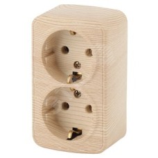 Розетка 2х2P+E Schuko, 16A-250В, ОУ, Polo, сосна