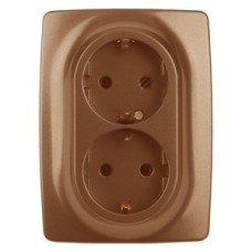 Розетка 2X2P+E Schuko со шторками , 16A-250В, Эра12, медь
