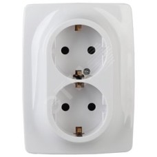 Розетка 2X2P+E Schuko, 16A-250В, Эра12, белый