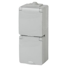 Розетка 2х2P+E верт. IP65, 16A-250В, ОУ, Эра Эксперт, серый