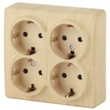 Розетка 4х2P+E Schuko со шторками, 16A-250В, ОУ, Эра Эксперт, сосна