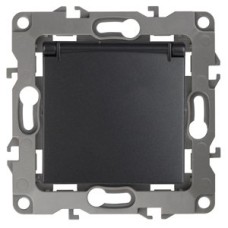 Розетка 2P+E Schuko со шторками с крышкой, 16A-250В, Эра12, антрацит