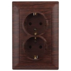 Розетка 2X2P+E Schuko, 16А-250В, СУ, Solo, венге