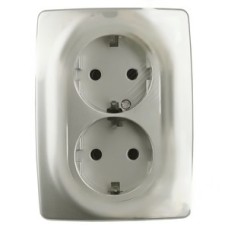 Розетка 2X2P+E Schuko со шторками , 16A-250В, Эра12, перламутр