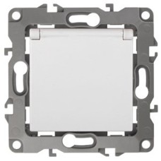 Розетка 2P+E Schuko со шторками с крышкой, 16A-250В, Эра12, белый