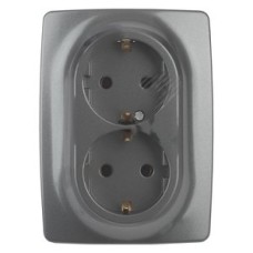 Розетка 2X2P+E Schuko со шторками , 16A-250В, Эра12, графит