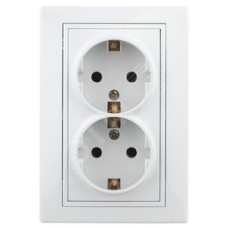 Розетка 2X2P+E Schuko со шторками, 16А-250В, СУ, Plano, белый