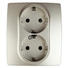 Розетка 2X2P+E Schuko со шторками, 16A-250В, Эра12, шампань