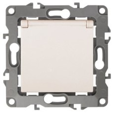 Розетка 2P+E Schuko со шторками с крышкой, 16A-250В, Эра12, слоновая кость