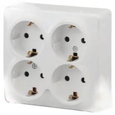 Розетка 4х2P+E Schuko со шторками, 16A-250В, ОУ, Эра Эксперт, белый