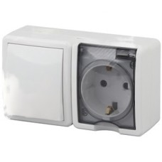 Блок розетка+выключатель IP54, 16A(10AX)-250В, ОУ, Эра Эксперт, белый