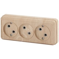 Розетка 3х2P, 16А-250В, ОУ, Quadro, сосна