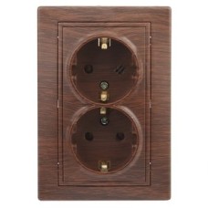 Розетка 2X2P+E Schuko, 16А-250В, СУ, Plano, венге