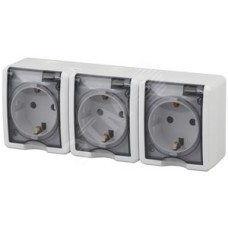 Розетка 3х2P+E IP54, шторки, 16A-250В, ОУ, Эра Эксперт, белый