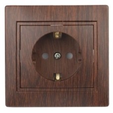 Розетка 2P+E Schuko со шторками, 16А-250В, СУ, Plano, венге