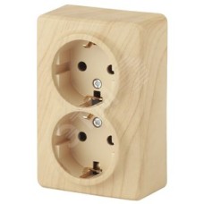 Розетка 2х2P+E Schuko со шторками, 16A-250В, ОУ, Эра Эксперт, сосна