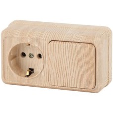 Блок розетка+выкл. гориз. 10(16)А-250В, ОУ, Quadro, сосна