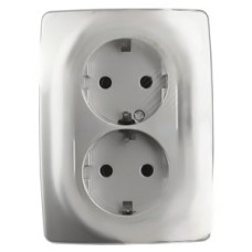 Розетка 2X2P+E Schuko со шторками , 16A-250В, Эра12, алюминий