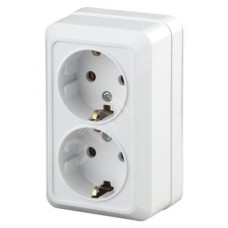 Розетка 2х2P+E Schuko, 16А-250В, ОУ, Quadro, белый