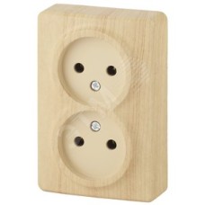 Розетка 2х2P, 16A-250В, ОУ, Эра Эксперт, сосна