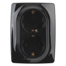 Розетка 2X2P+E Schuko со шторками , 16A-250В, Эра12, чёрный