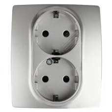 Розетка 2X2P+E Schuko со шторками, 16A-250В, Эра12, алюминий