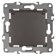 Розетка 2P+E Schuko со шторками с крышкой, 16A-250В, Эра12, бронза