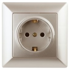 Розетка 2P+E Schuko со шторками, 16А-250В, СУ, Solo, шампань