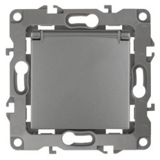 Розетка 2P+E Schuko со шторками с крышкой, 16A-250В, Эра12, графит