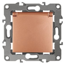 Розетка 2P+E Schuko со шторками с крышкой, 16A-250В, Эра12, медь