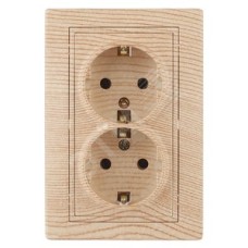 Розетка 2X2P+E Schuko, 16А-250В, СУ, Plano, сосна