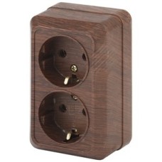 Розетка 2х2P+E Schuko, 16А-250В, ОУ, Quadro, венге