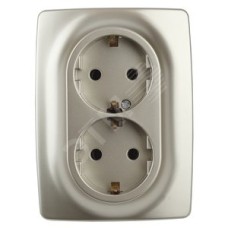 Розетка 2X2P+E Schuko со шторками , 16A-250В, Эра12, шампань