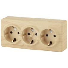 Розетка 3х2P+E Schuko со шторками, 16A-250В, ОУ, Эра Эксперт, сосна