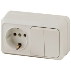 Блок розетка+выкл. двойной гориз. 10(16)А-250В, ОУ, Quadro, сл.кость