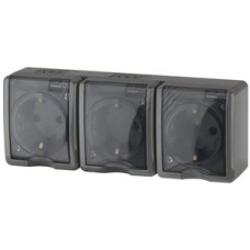 Розетка 3х2P+E IP54, 16A-250В, ОУ, Эра Эксперт, серый