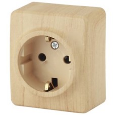 Розетка 2P+E Schuko со шторками, 16A-250В, ОУ, Эра Эксперт, сосна