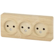 Розетка 3х2P, 16A-250В, ОУ, Эра Эксперт, сосна