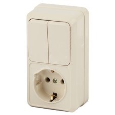 Блок розетка+выкл. двойной верт. 10(16)А-250В, ОУ, Quadro, сл.кость