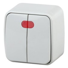 Выключатель двойной с подсветкой, 10A-250В, ОУ, Polo, белый,3-105-01