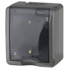 Розетка 2P+E IP54, шторки, 16A-250В, ОУ, Эра Эксперт, серый