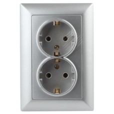 Розетка 2X2P+E Schuko, 16А-250В, СУ, Solo, алюминий