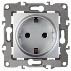 Розетка 2P+E Schuko, 16A-250В, б.л., Эра12, алюминий