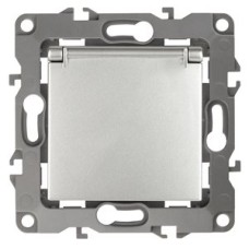 Розетка 2P+E Schuko со шторками с крышкой, 16A-250В, Эра12, алюминий