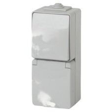 Блок розетка+выкл. верт. IP65, 16A(10AX)-250В, ОУ, Эра Эксперт, серый
