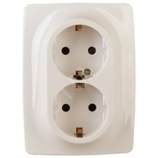 Розетка 2X2P+E Schuko, 16A-250В, винт, Эра12, слоновая кость