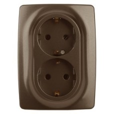 Розетка 2X2P+E Schuko со шторками , 16A-250В, Эра12, бронза