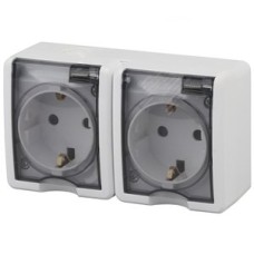 Розетка 2х2P+E IP54, шторки, 16A-250В, ОУ, Эра Эксперт, белый