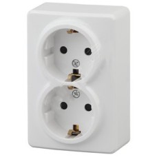Розетка 2х2P+E Schuko со шторками, 16A-250В, ОУ, Эра Эксперт, белый