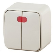 Выключатель двойной с подсветкой, 10A-250В, ОУ, Polo, сл.кость,3-105-02